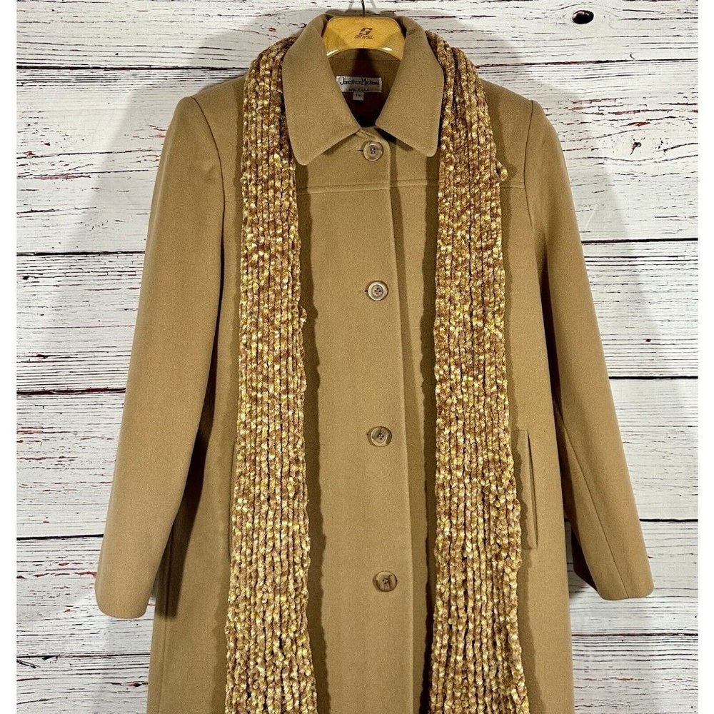 Jonathan Michael Wool Cashmere Coat Size 14 Taupe Made USA Lined Neutral Jacket